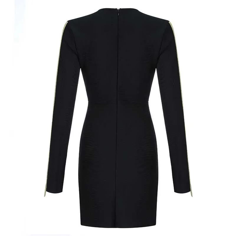 

Wholesale 2020 Autumn And Winter woman's dress black long sleeve V-neck sexy celebrity boutique cocktail party bandage dress