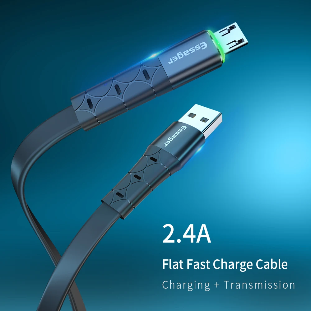 Essager светодиодный кабель Micro USB для Xiaomi Redmi Note 5 Pro samsung S7 Android, зарядное устройство для мобильных телефонов, быстрая зарядка, кабель для передачи данных Microusb