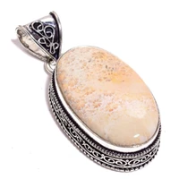 genuine fosil coral pendant silver overlay over copper hand made women jewelry gift