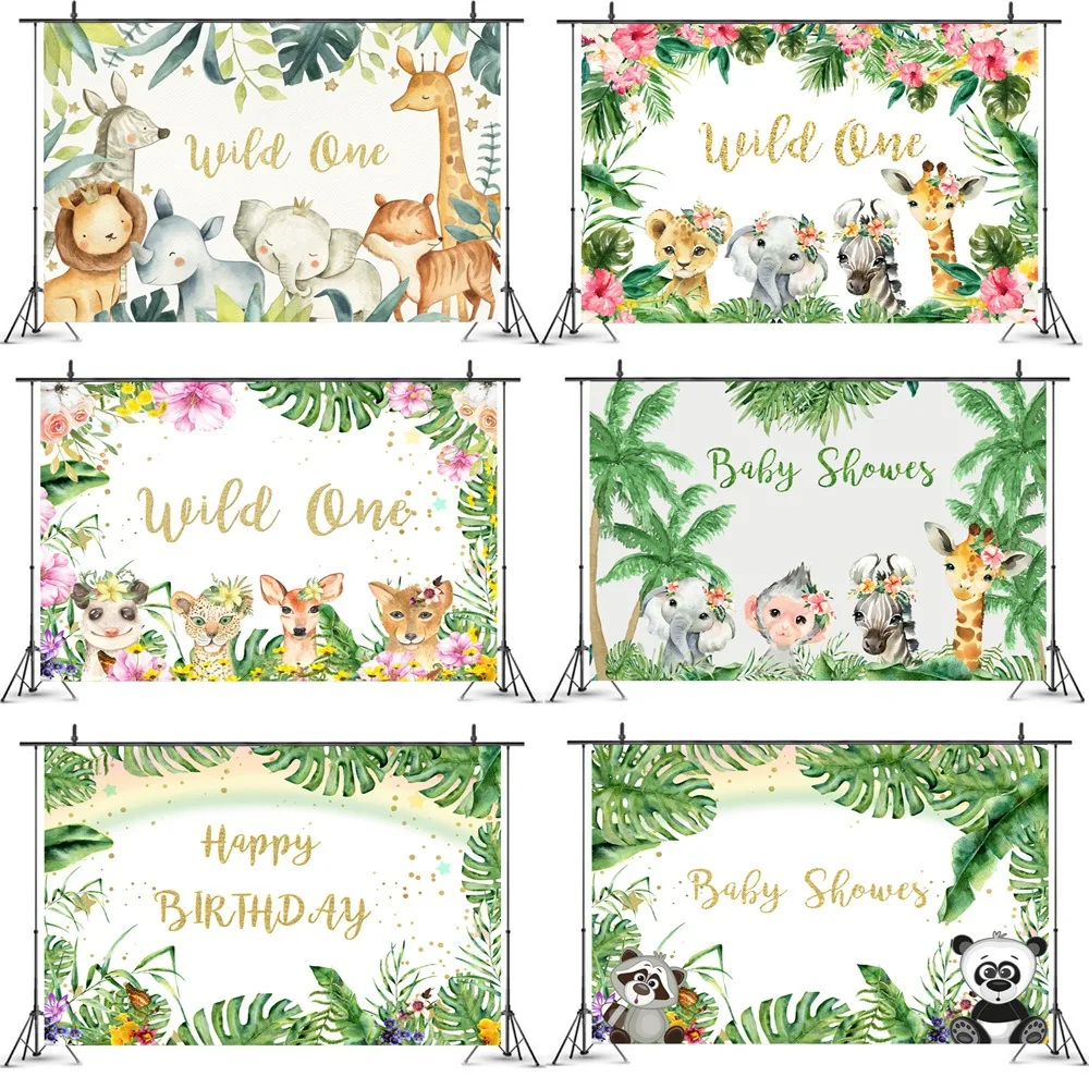 

New Tropical Jungle Forest Wild Animals Safari Party Newborn Baby Shower Birthday Backdrop Hanging Photography Background Cloth