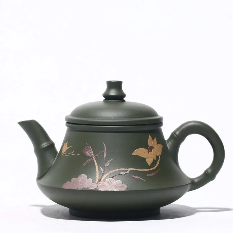 

Dark-red Enameled Pottery Teapot Yixing Raw Ore Competitive Products Green Mud Every Footstep Makes A Lily Grow -- The Mincing