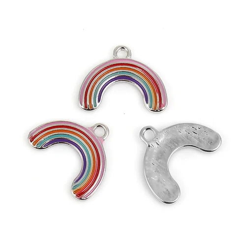 

DoreenBeads Rainbow Silver Color Pendants Zinc Based Alloy Charms Multicolor Charms for DIY Jewelry 19 x15mm( 5/8"), 5 PCs
