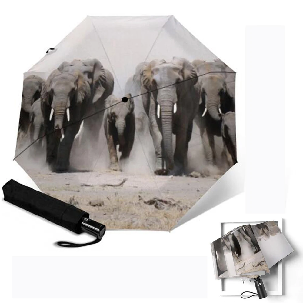 Складной автоматический зонт с изображением слона зонтики защитой от ветра