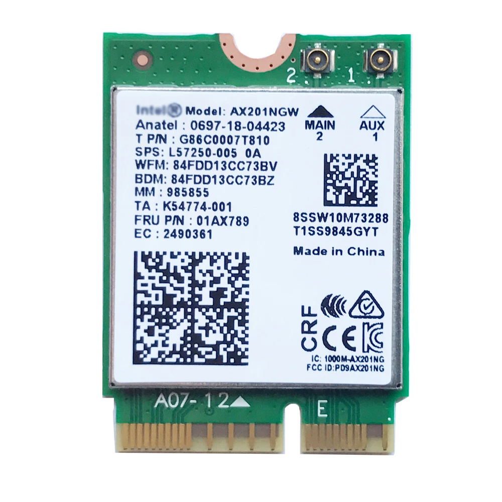 Intel Wi-Fi 6 AX201 Bluetooth 5 0 Dual Band 2 4G/5G Wireless NGFF Button E CNVi Wifi Card AX201NGW 4 ГГц/5G hz 802.11ac / ax |
