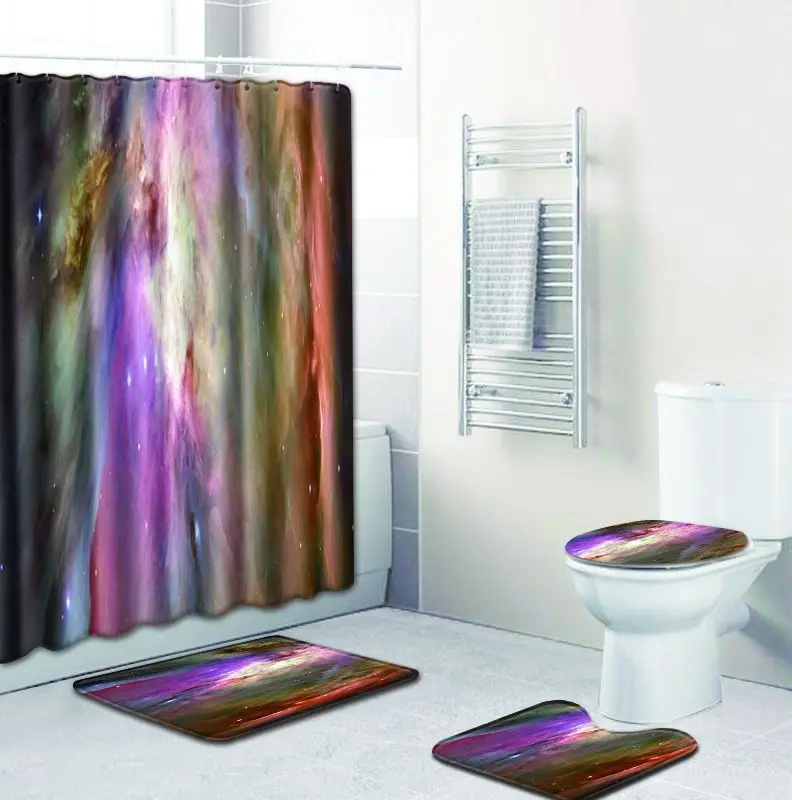 Zeegle 4pcs Bathroom Mat Set with Shower Curtain Pedestal Rug Toilet U Type Waterproof Non-slip Bath Foot | Дом и сад
