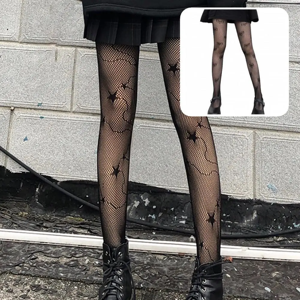 

Чулки с пятиконечным звездочным узором, весна-осень, высокоэластичные прозрачные чулки с сердечком для повседневной носки