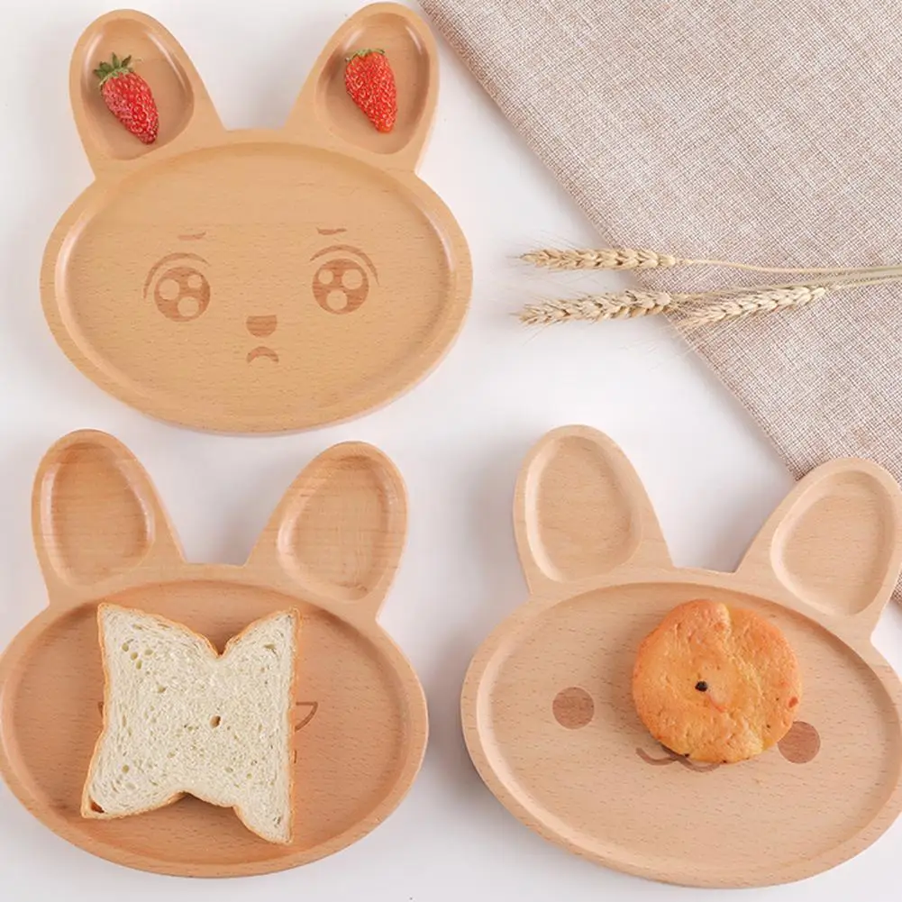 

Hot Sales!! Dinner Plate Creative Multi-use Solid Wood Kitchen Dining Tableware Cartoon Tray for Children