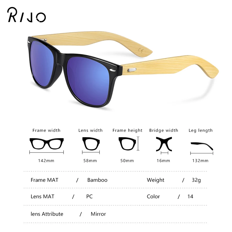 

14 color wooden sunglasses men and women square bamboo sunglasses men's mirror sunglasses retro blue light sunglasses