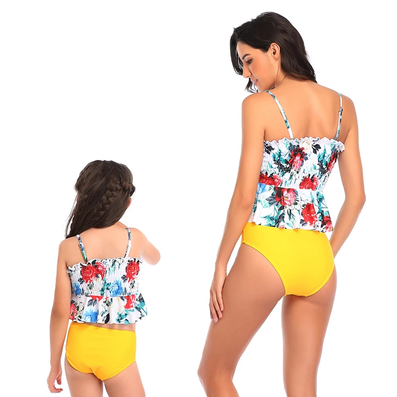 Комплекты бикини для мамы и дочки летние купальники одинаковые семьи пляжная