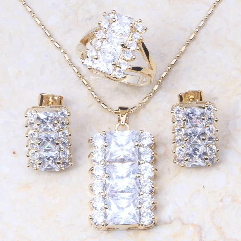 

Love Monologue Top Quality Crystal Cubic Zirconia Jewelry Sets Silver Color Necklace Pendant Earrings Rings Set for Women KT042