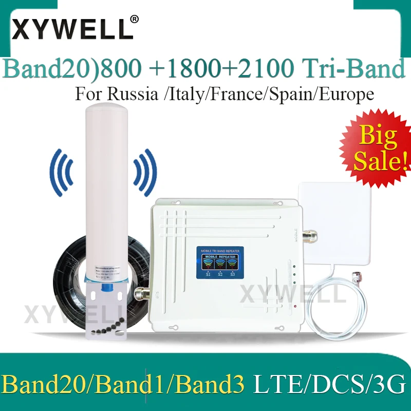 Новинка! Трехдиапазонный сотовый усилитель диапазона LTE WCDMA GSM 4G LTE800/1800/2100 МГц