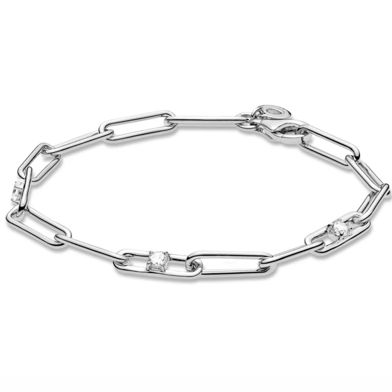 Open Flower Petal Link Chain &amp Stones With Crystal Bracelet 925 Sterling Silver Bangle Fit Pandora Bead Charm Diy Jewelry | Украшения и
