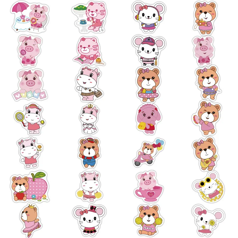 

56PCS Cute Pink Style Cartoon Stickers DIY Car Bike Travel Luggage Laptop Classic Toy Graffiti Sticker Decal for Kids