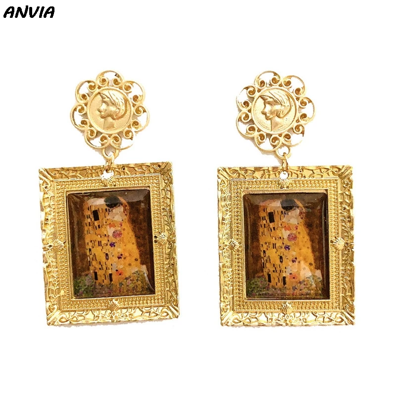 Барокко классические висячие серьги Густав Климт рисунок с поцелуем Висячие для