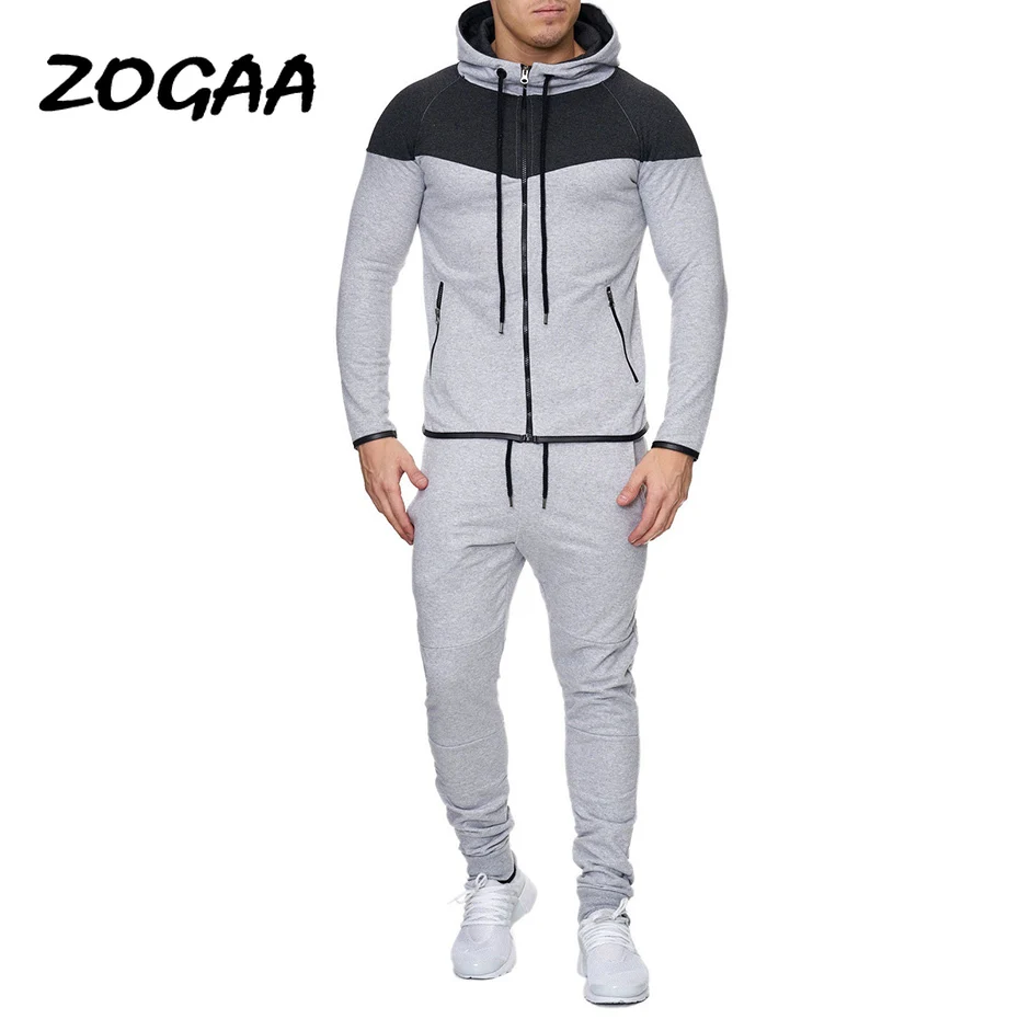 

Лидер продаж 2021, мужской модный спортивный костюм ZOGAA Normcore, Повседневный хлопковый комплект из 2 предметов на молнии, спортивная одежда, мужс...