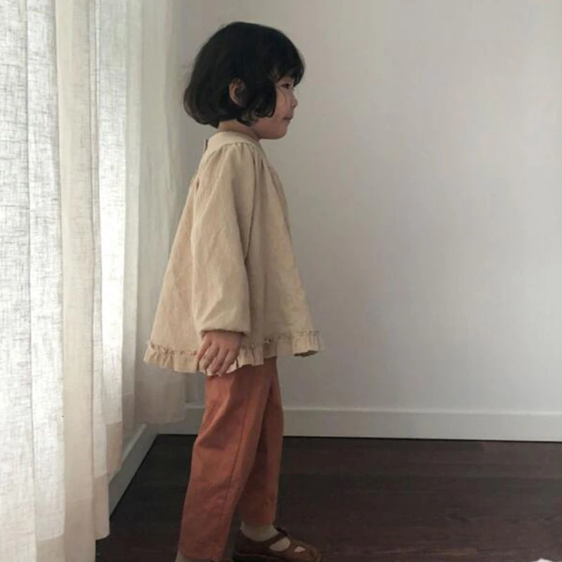 2020 г. Весенние блузки для маленьких девочек Осенняя хлопковая льняная рубашка