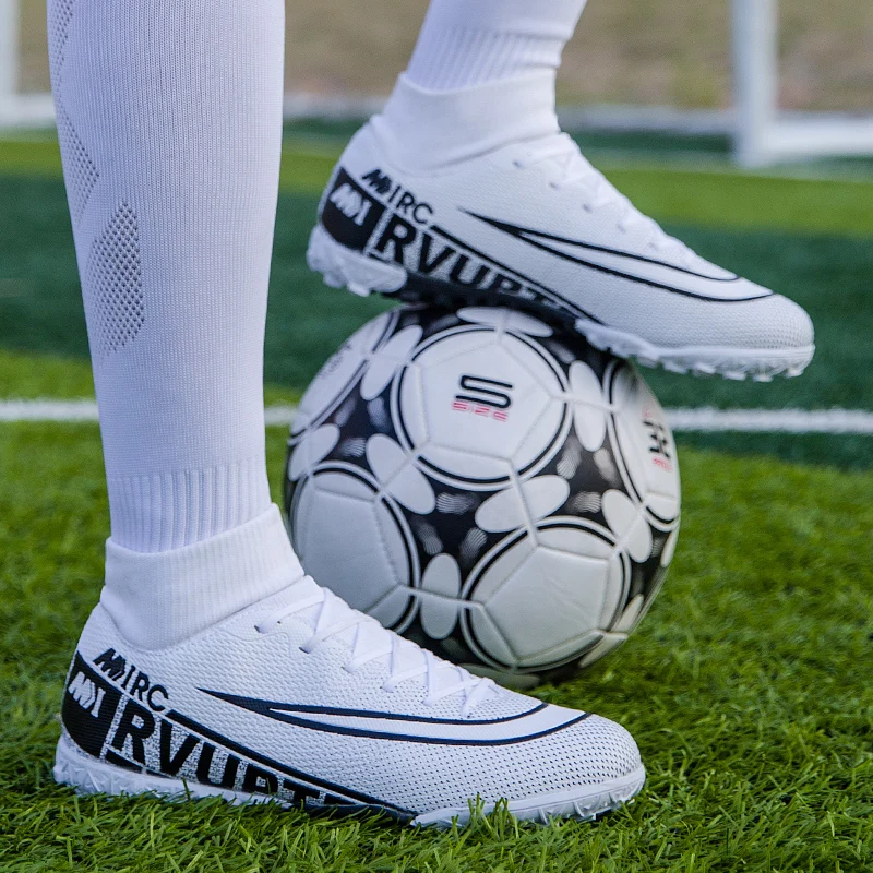 Men Kids Football Boots Turf Soccer Shoes Cleats Training High Top Ankle Sport Sneakers Quality AG TF Indoor 2021 New Size 35-45