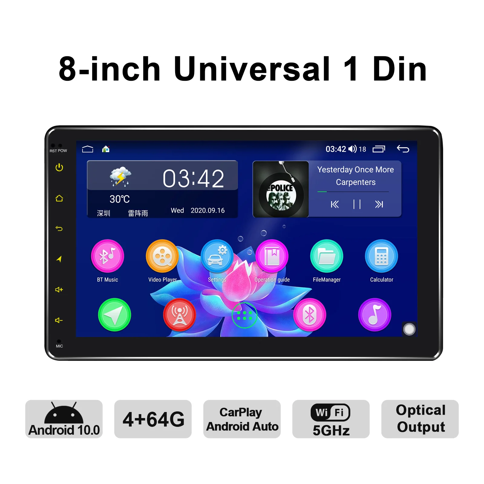 

8 Inch Single Din Android10.0 Head Unit Car Radio 1280*720 IPS Navigation System Bluetooth Fast Boot 4G HD Univeral Video Player