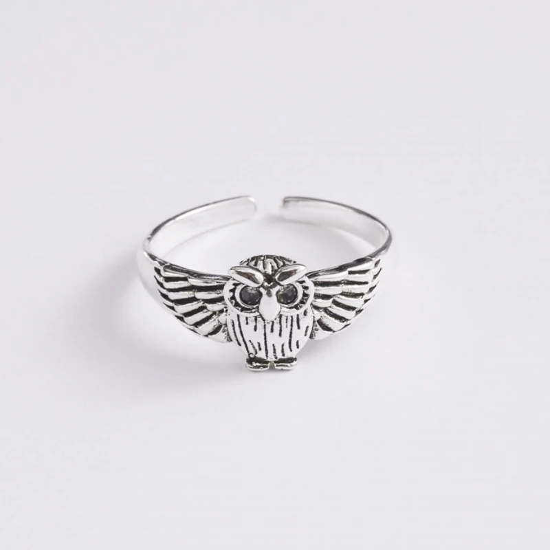 

Silver Color Retro Owl Temperament Personality Literary Wing Fashion Elegant Female Resizable Opening Rings SRI114