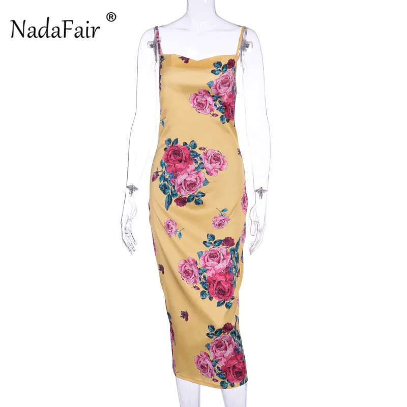 Nadafair/желтое платье-комбинация с цветочным принтом без рукавов праздничное