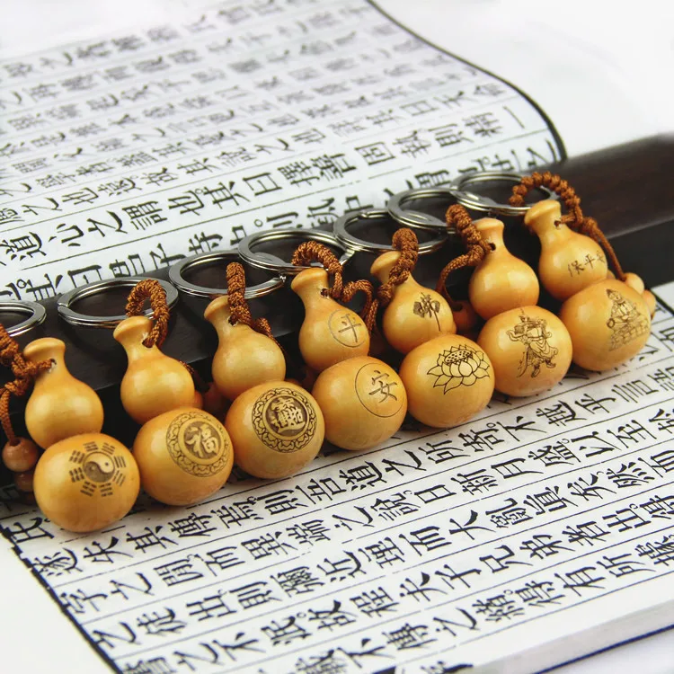 Автомобильная цепочка для ключей подвеска Fu Lu Shou из черного персикового дерева