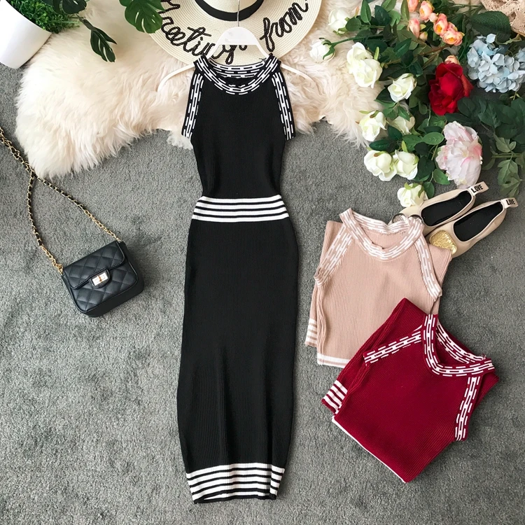 

Bodycon Dress Summer 2021 New Women Elegant Vestidos O-Neck Knitted Sleeveless Medium Long Sexy Dress Robe Femme