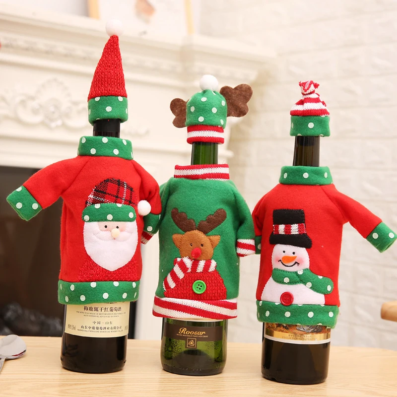 

Wine Bottle Cover Christmas Snowman Santa Claus Elk Embroidered Cartoon Wine Bottle Decor Christmas Party Decoration New Year