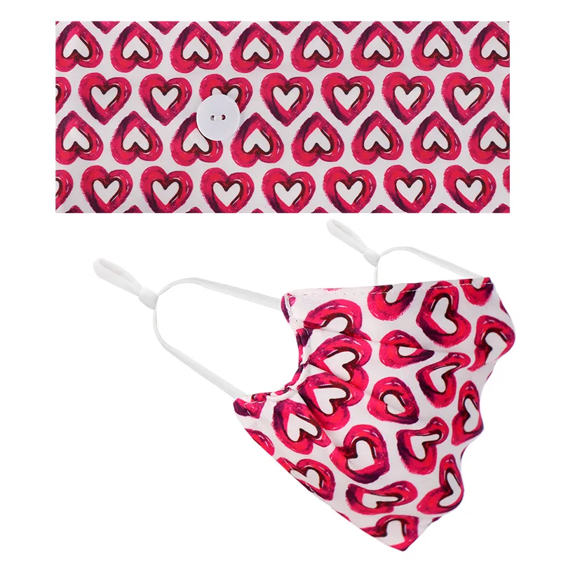 2 Pcs/Set Valentine's Print Women Button Headband with Mask Yoga Hair Accessories Elastic Bands Head Wrap |