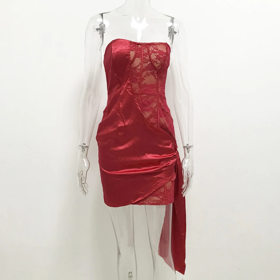 Платье JillPeri женское атласное пикантное модное кружевное вечернее без бретелек в