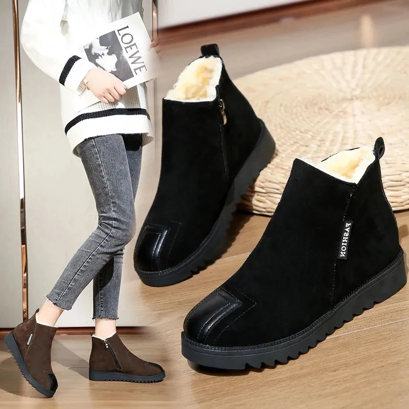 Chelsea Style Women's Winter Autumn Boots Female Fur Sneakers Keep Warm Shoes Black Woman Ankle Boots Flat Boats 2021 Fashion