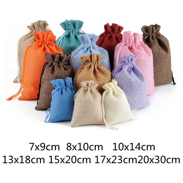 

100pcs/multi-size drawstring linen bag jewelry candy biscuit packaging new year wedding birthday party gift gift storage bag