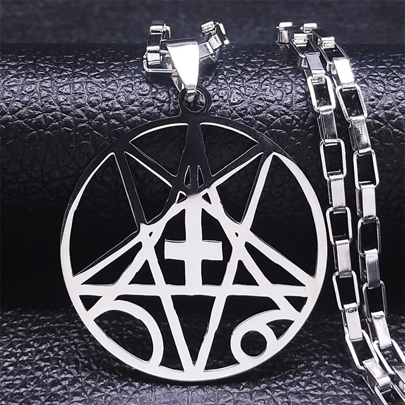 

Inverted Cross Occult Pentagram Stainless Steel Necklaces Silver Color Music Band Pendants Necklaces Jewery colares N1159S06