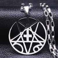 inverted cross occult pentagram stainless steel necklaces silver color music band pendants necklaces jewery colares n1159s06