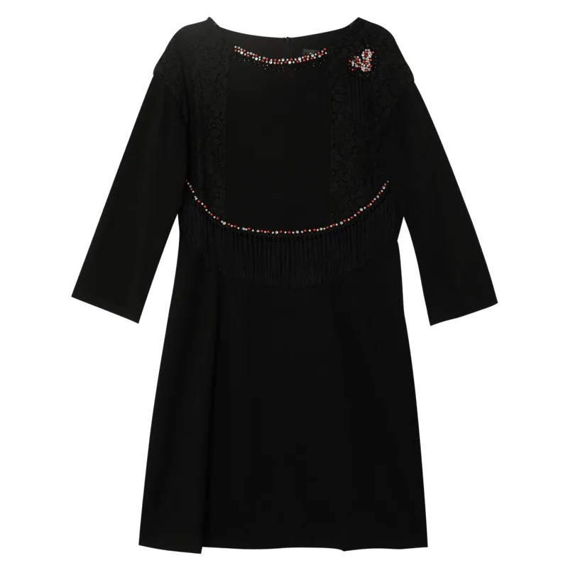 L ~ 4XL 5XL класса люкс с бахромой платья кружевные лоскутные маленькие Платье