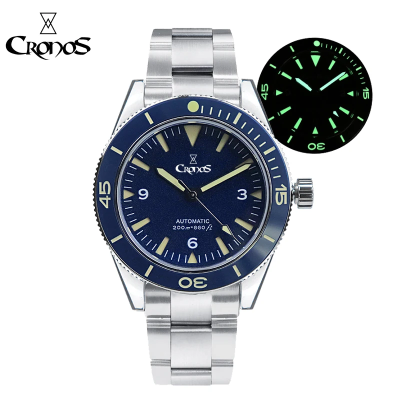 

CRONOS Mens Diver Watches Men Automatic Watch Luxury Mechanical Wristwatch C3 Luminous 200M Waterproof Ceramic Bezel Sapphire