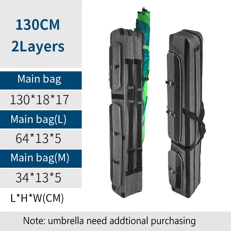 2 Layer 130cm Umbre Открытый 2 слоя сумки для рыбалки 80 см 100 см 125 см 130 см Водонепроницаемый рыболовные снасти Сумка мешок рыболовной удочки Полюс сумки XA112G - Цвет: 2 Layer 130cm Umbre