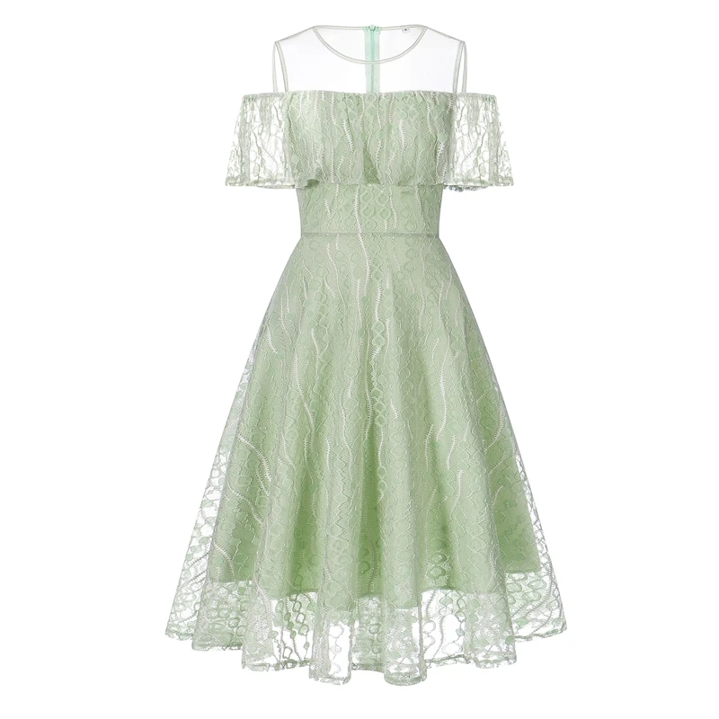 

Summer Midi Dress Elegant 2021 Short Sleeve Off Shoulder Dresses Lace Patchwork Mesh Vestido De Mujer Plus Size Classy Outfits