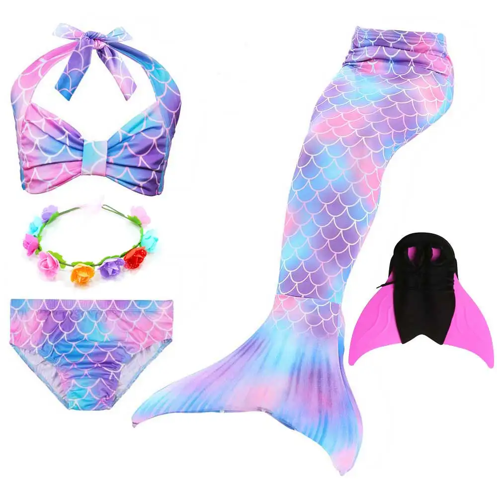 5pcs Set 1 Girls Walkable And Swimmable Mermaid Tail Swimsuit Cosplay Costume Kids Children Bikini And Sparkle Mermaid Swimtail - Цвет: 5pcs Set 1