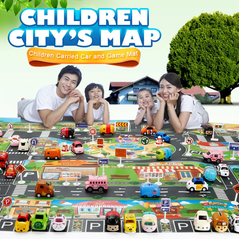 City Map Car Toys Model Crawling Mat Game Pad for Children Interactive Play House Pretend 39pcs(28Pc Road Sign 10Pc 1Pc Map) | Игрушки и