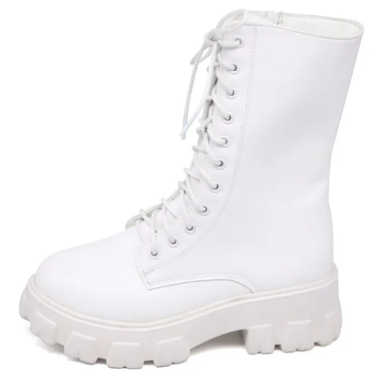 

2021 Sping Women White Boots Autumn Fashion Black Leather Platform Gothic Boots Punk Combat Boots for Women tyu78