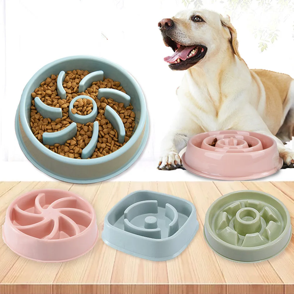 

Plastic Anti Choking Puppy Cat Eating Dish Bowl Pet Dog Bowl Slow Feeder Anti-Gulping Food Plate Cat Pets Feeder Dog Bowls