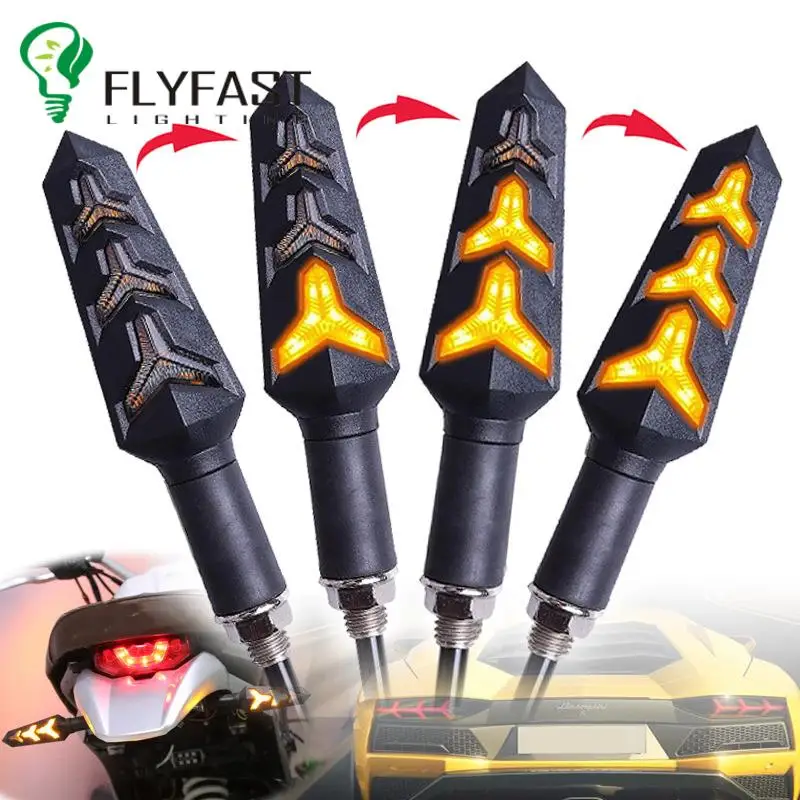 

12V 2pcs Motorcycle Indicators Fishbone Shape Led Water Flowing Turn Signal Light Blinker Flexible Bendable Flicker Amber Lamp