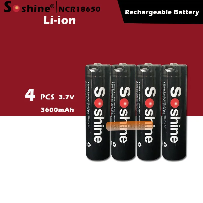 4 шт. Оригинальная Аккумуляторная Батарея SOSHINE 18650 3 7 В 3600 мАч со встроенным Micro USB
