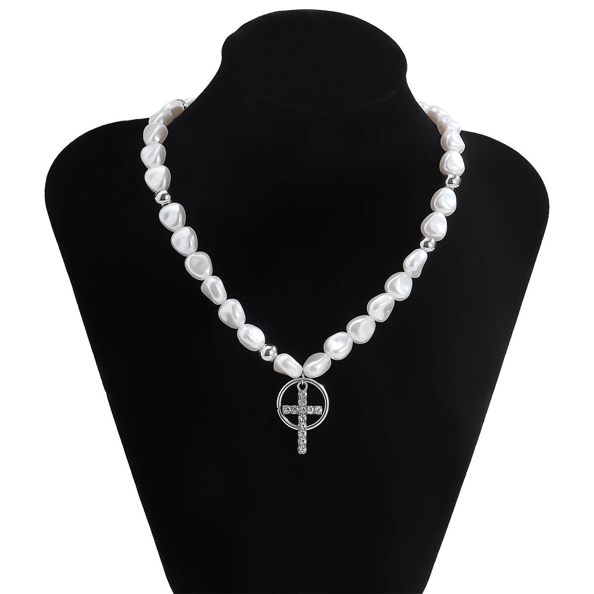 

SHIXIN Short Baroque Pearl Choker Necklace for Women Crystal Cross Pendant Necklace on the Neck Jewelry 2020 Fashion Colar Gifts