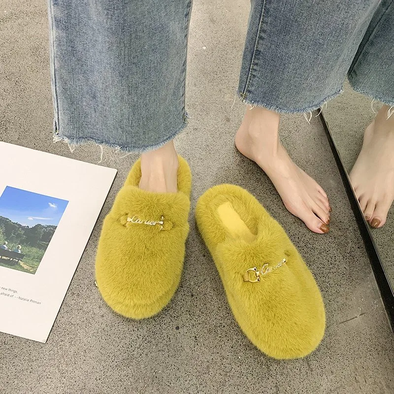 Hairy Slippers Women's Autumn And Winter 2021 New Thick Bottom Casual Lazy Home Baotou Cotton Drag