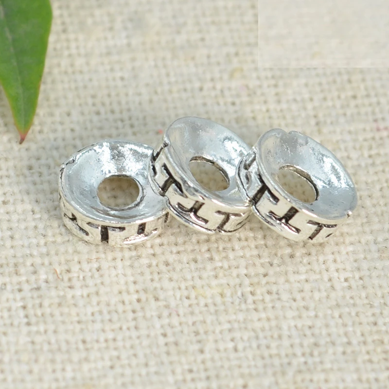 Бусины из металлического сплава с покрытием антикварным серебром плоские бусины