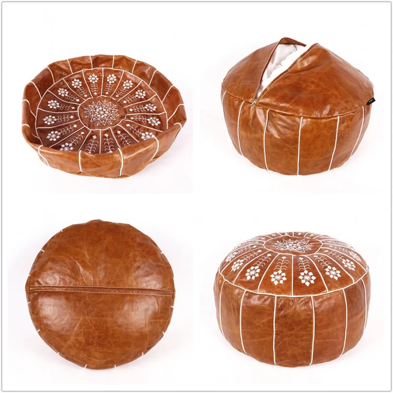 Декоративный марокканский пуфик из искусственной кожи PU Craft Hassock Ottoman Footstool Round & Large 50*50*25cm Unstuffed Cushion Pillow СКИДКА.