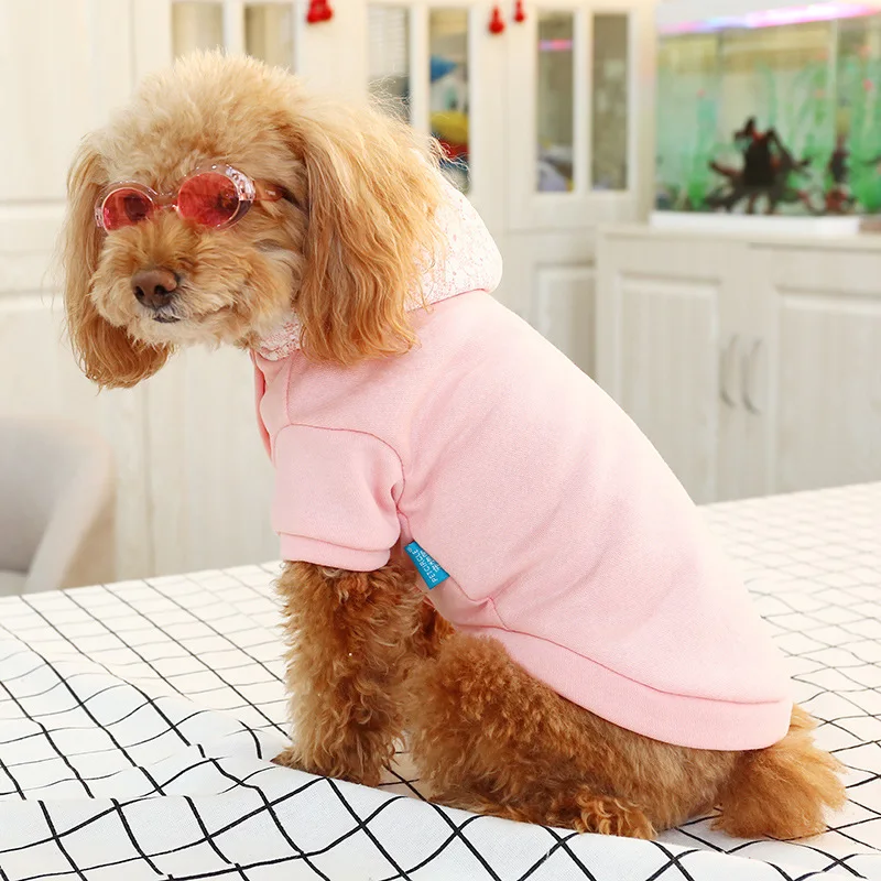 Весенняя одежда для собак флисовое пальто на две ноги украшенное розовым