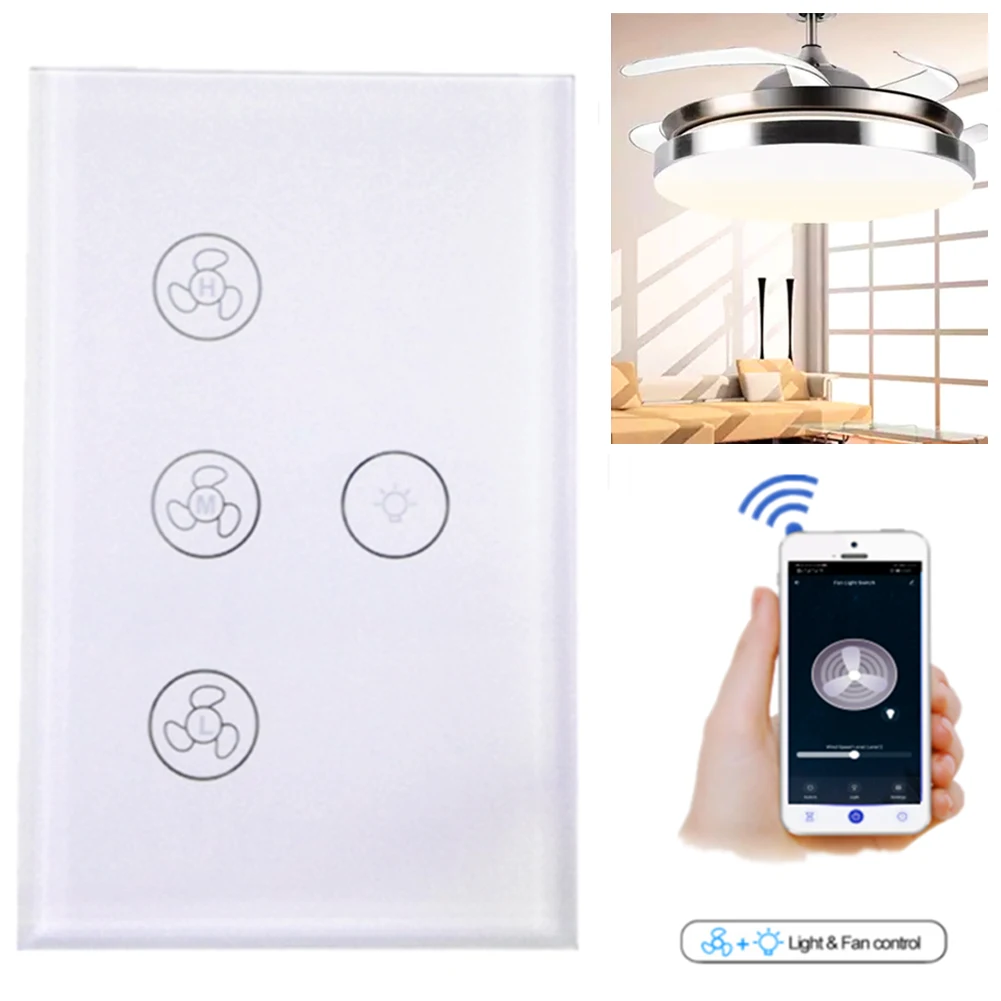 

US Smart Light Switch WiFi Ceiling Fan Switch Wall Touch Control WiFi Switch Compatible With Alexa Google Assistant IFTTT