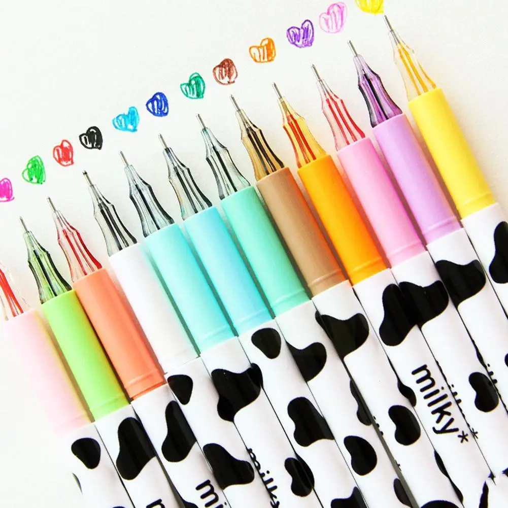 

12 Pcs/set Cute Cows Color Gel Pen Stationery Gel Painting Graffiti Pen Korean 12 Cartoon Pens Diamond Color Writi M3h8